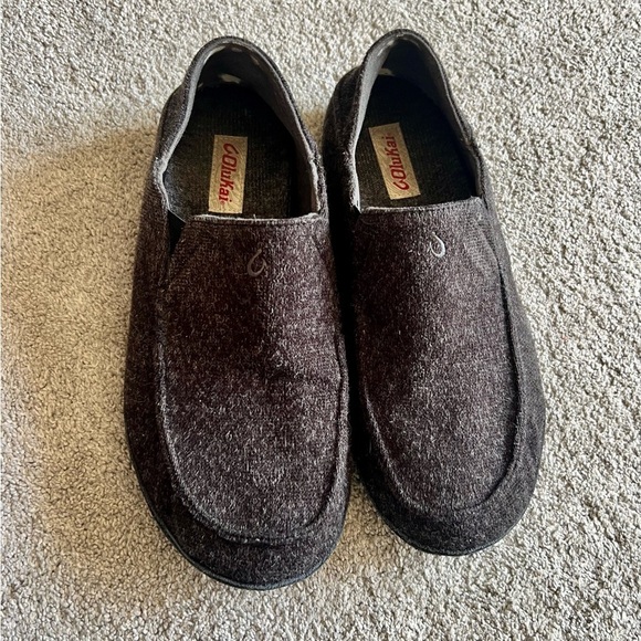 Olukai Moloa Hulu Slippers Men's 12 Charcoal Wool Slip On Comfort Loafers - Picture 2 of 6